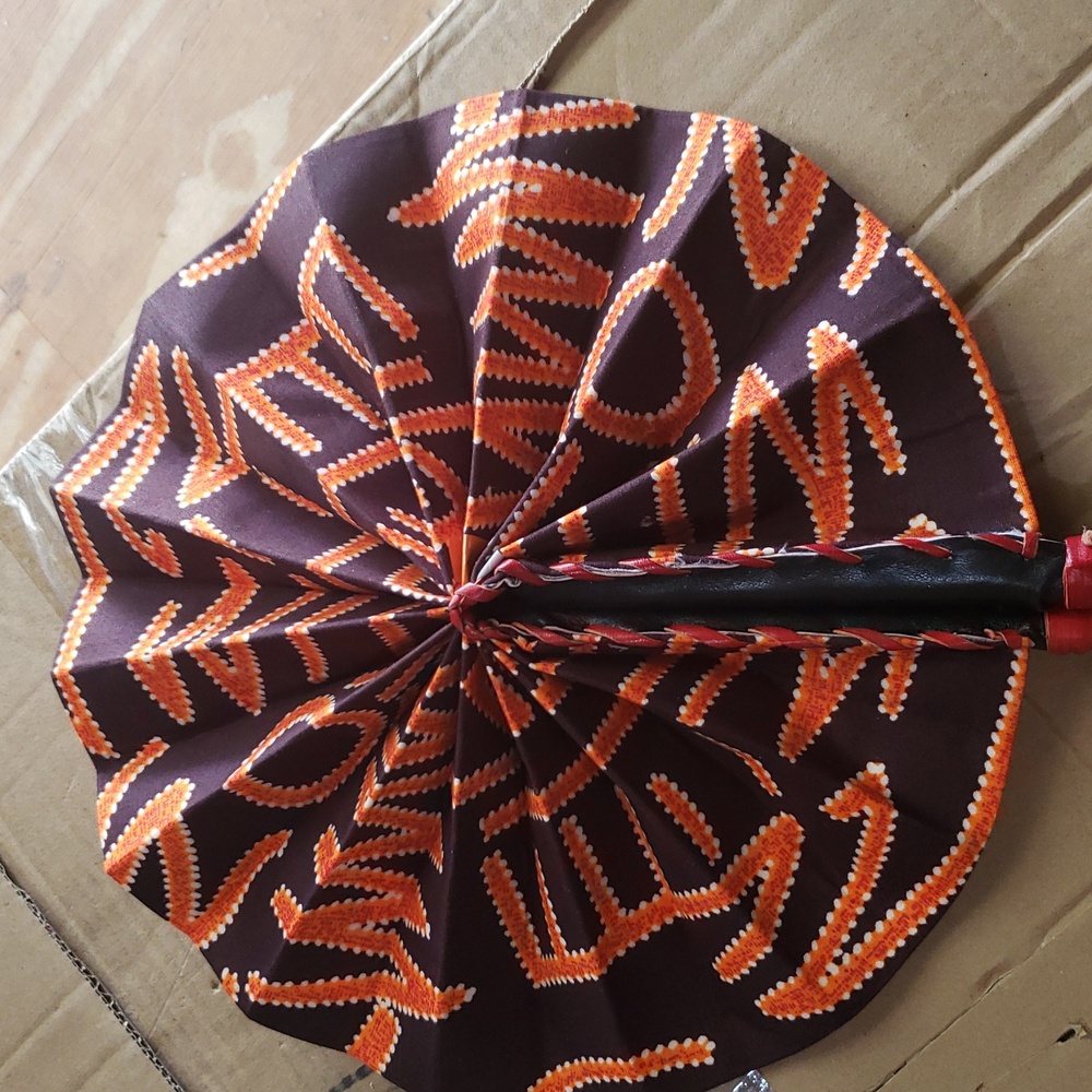 Stylish Orange and Black African Ankara Folding Fan